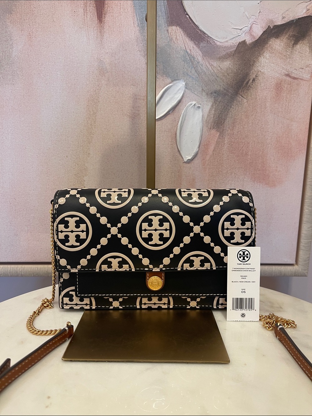 NWT Tory Burch T Monogram Contrast Embossed Chain Wallet
